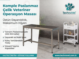 Komple Paslanmaz Çelik Veteriner Operasyon Masası